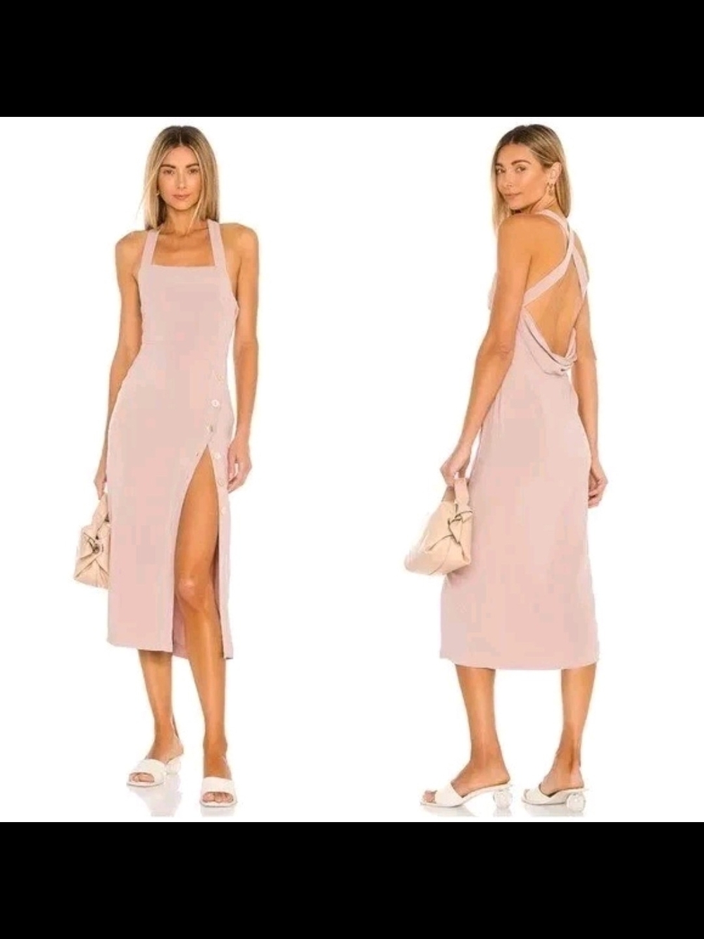 Revolve Tularosa Ashley Square Neck Button Slit Midi Dress Mauve $188, Sz XS NWT